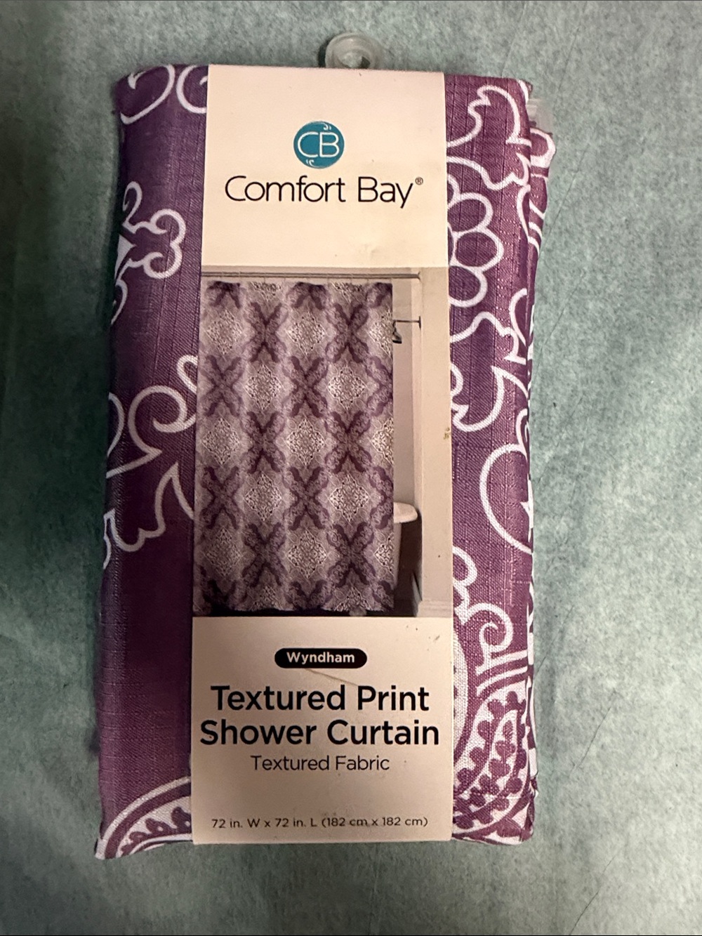 Comfort Bay Wyndham Textured Shower Curtain - Purple & White Scroll